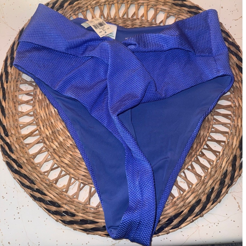 Aerie Real Good Blue Textured Twist Front High Cut Cheeky Bikini NWT Small